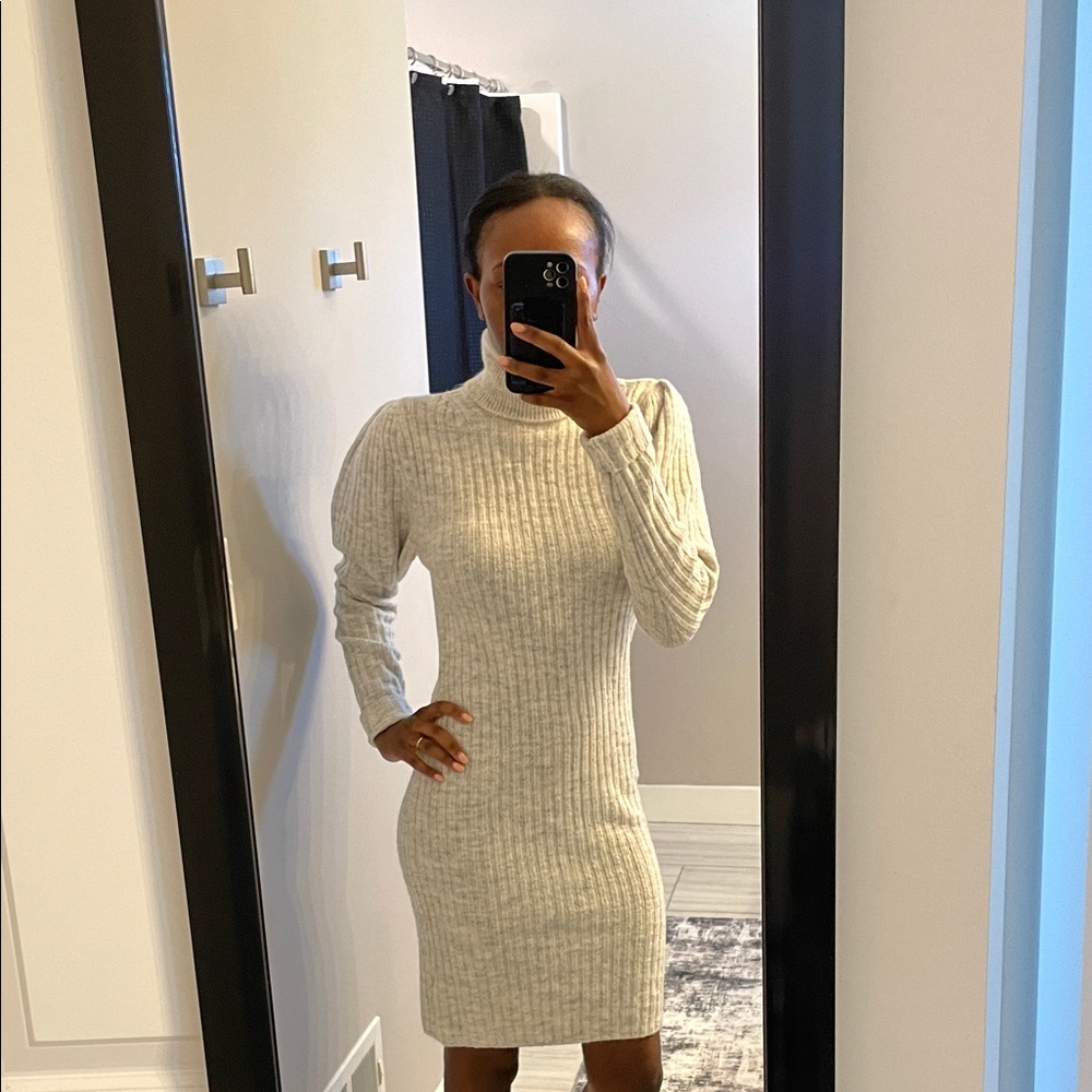 GAP Cream Ribbed Turtleneck Sweater Dress